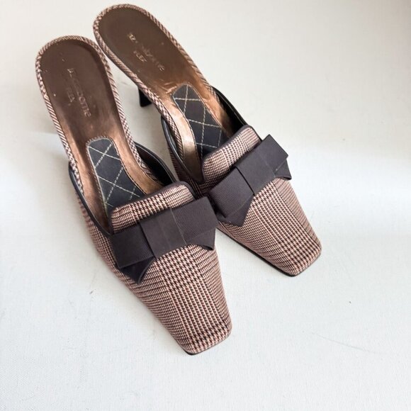 Liz Claiborne Plaid Bow Detail Kitten Heel Slides 8.5 - Picture 2 of 10